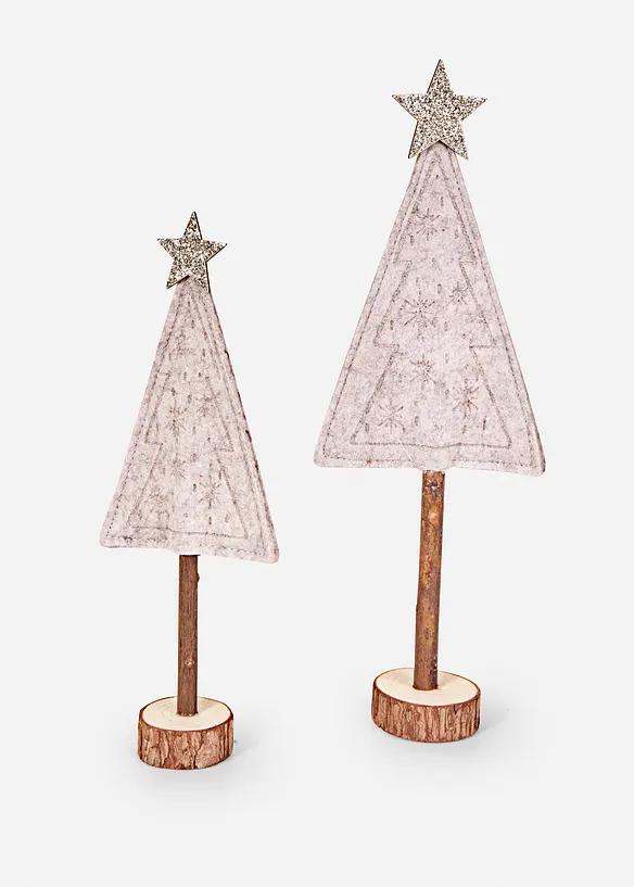 Deko-Objekte Tannenbäume mit Schneeflocken Design in grau von vorne - bonprix