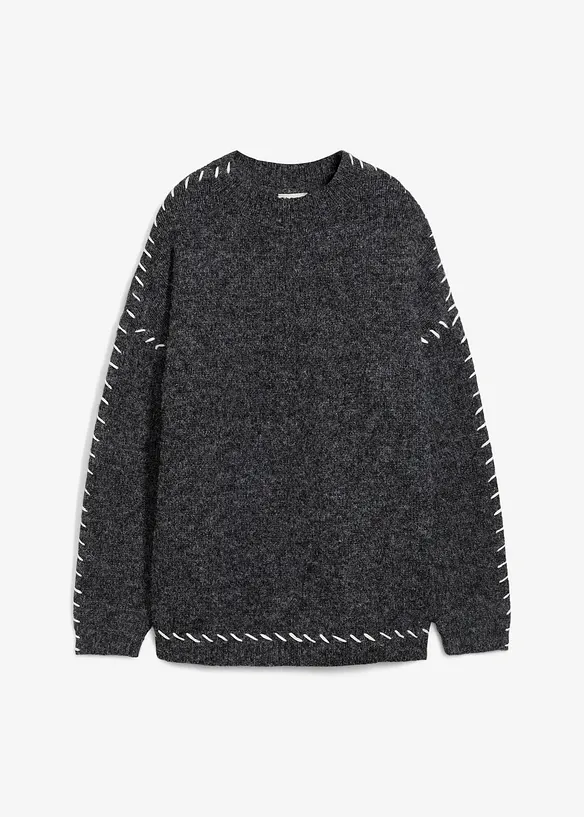 Longpullover aus Flauschgarn in schwarz von vorne - bonprix