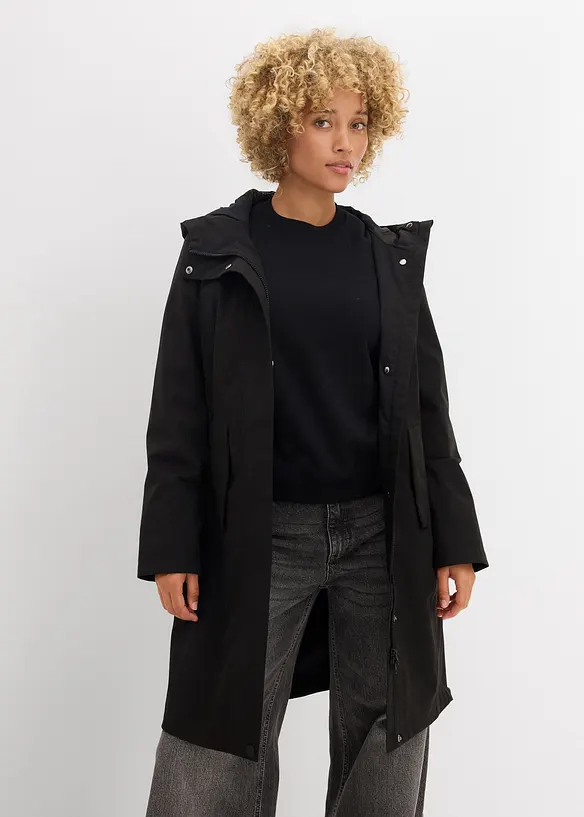 Regen-Kurzmantel in schwarz von vorne (Totalaufnahme) - bonprix