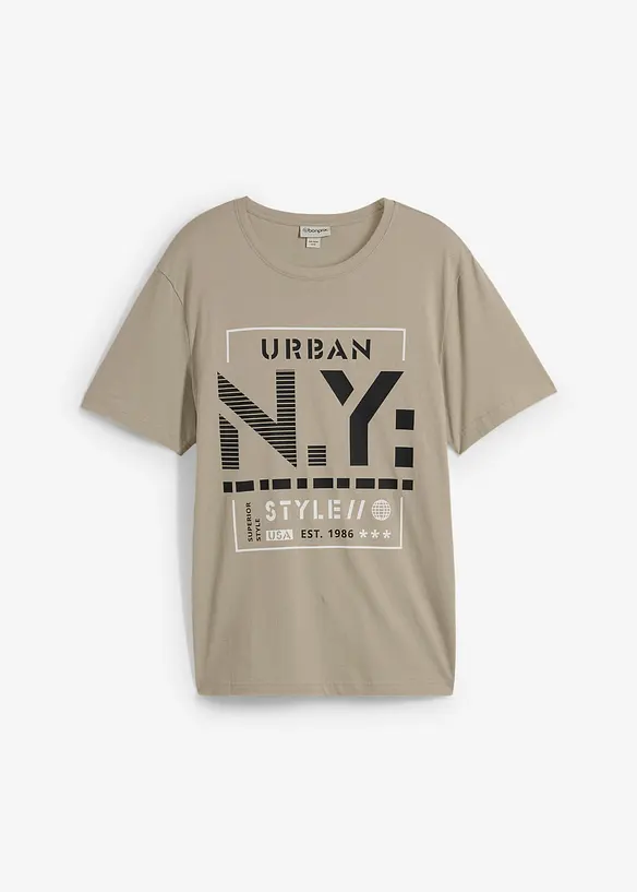 T-Shirt aus reiner Bio-Baumwolle in beige von vorne - bonprix