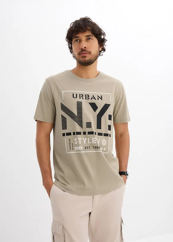 T-Shirt aus reiner Bio-Baumwolle in beige von vorne (im Anschnitt) - bonprix