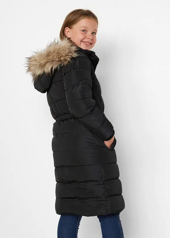 Winter-Steppmantel mit abnehmbarer Kapuze in schwarz von hinten (im Anschnitt) - bonprix