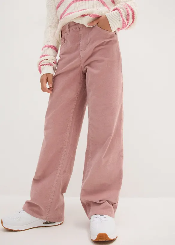 Komfortable Cordhose Loose fit in rosa von vorne - bonprix