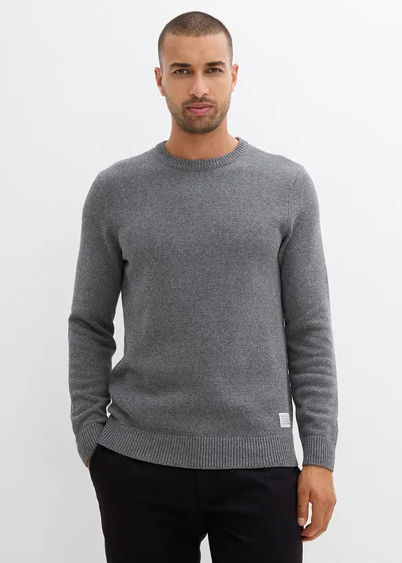 Feinstrickpullover in Regular Fit in grau von vorne (im Anschnitt) - bonprix