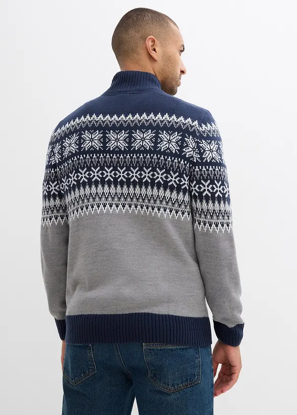 Norweger-Pullover mit Troyerkragen in grau von hinten (im Anschnitt) - bonprix