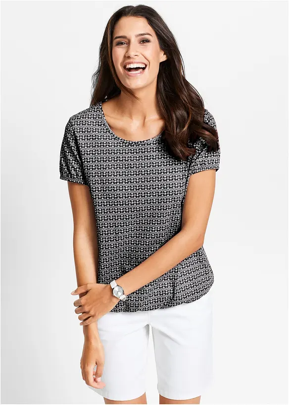 Shirt aus reiner Baumwolle in schwarz von vorne (im Anschnitt) - bonprix