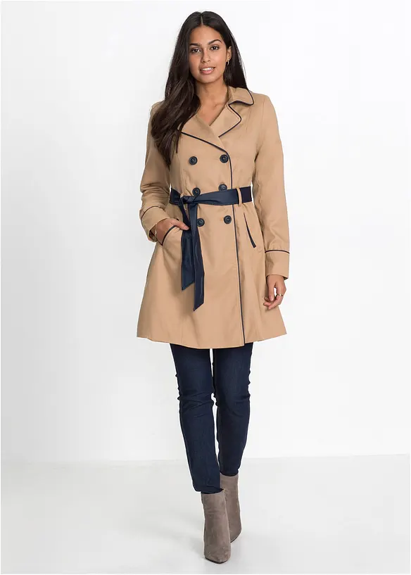 Trenchcoat in A-Linie in beige von vorne (Totalaufnahme) - bonprix