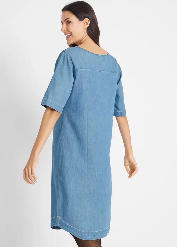 Kniebedeckendes Jeanskleid aus Bio-Baumwolle, Halbarm in blau von hinten (Totalaufnahme) - bonprix