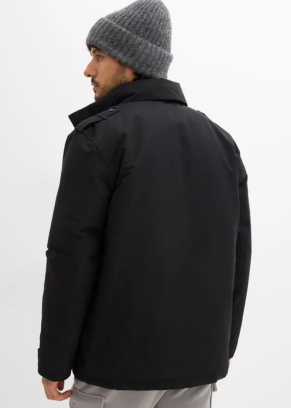 Wasserdichte Funktionsjacke mit Roll-in-Kapuze und Schulterklappen in schwarz von hinten (im Anschnitt) - bonprix