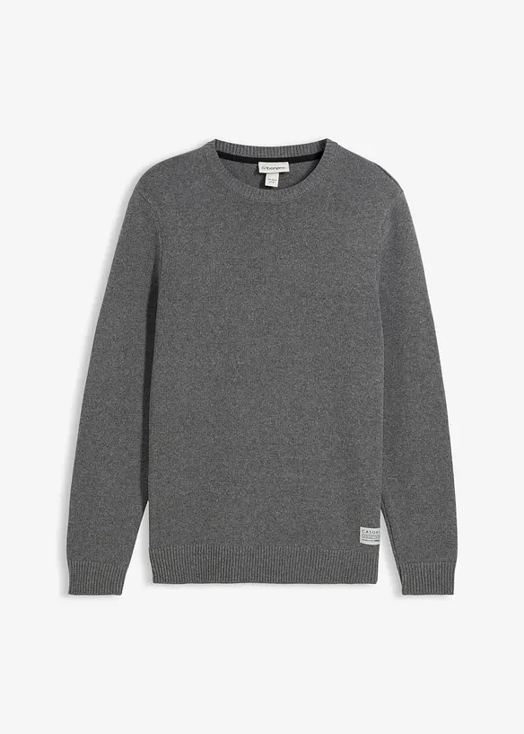 Feinstrickpullover in Regular Fit in grau von vorne - bonprix