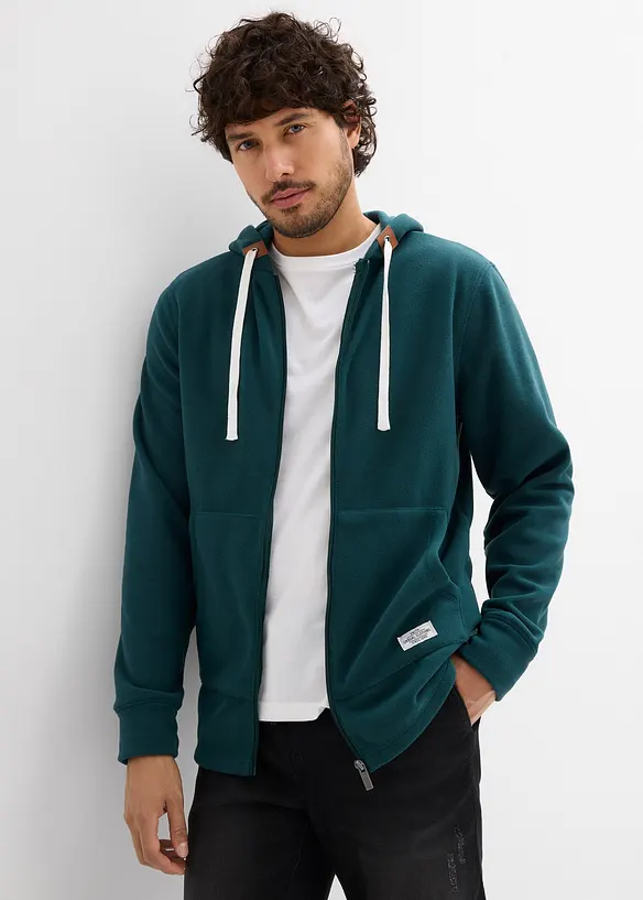 Kapuzen-Fleecejacke in Regular Fit in grün von vorne (im Anschnitt) - bonprix