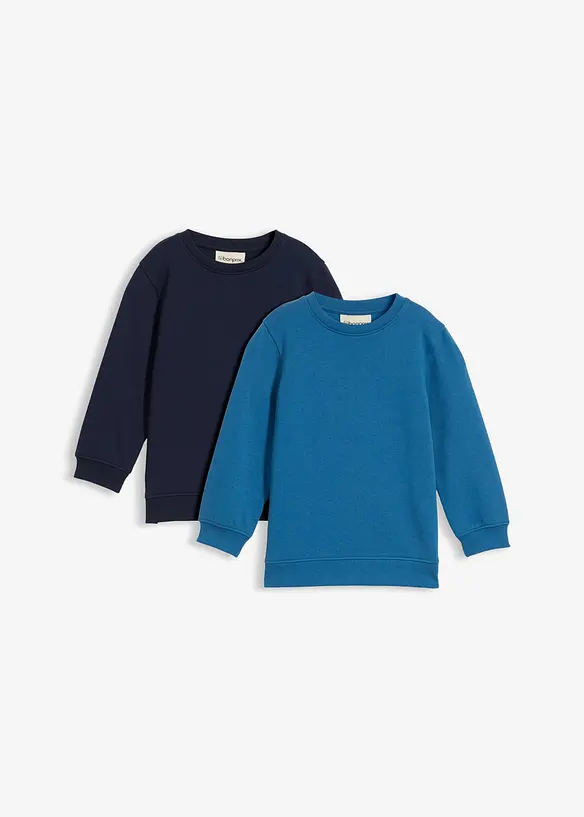 Sweatshirt aus weichem Baumwoll-Mix (2er Pack) in blau von vorne - bonprix