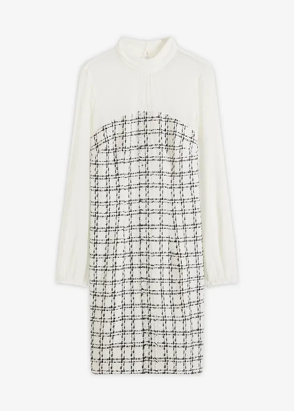 Minikleid aus Bouclé mit Chiffon Ärmeln in weiß von vorne - bonprix