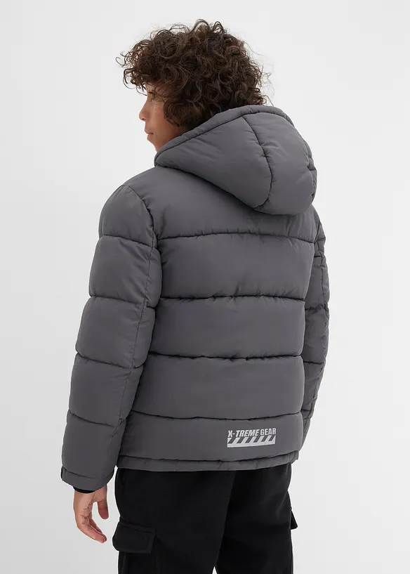 warm gefütterte Winter-Steppjacke mit Kapuze in grau von hinten (im Anschnitt) - bonprix