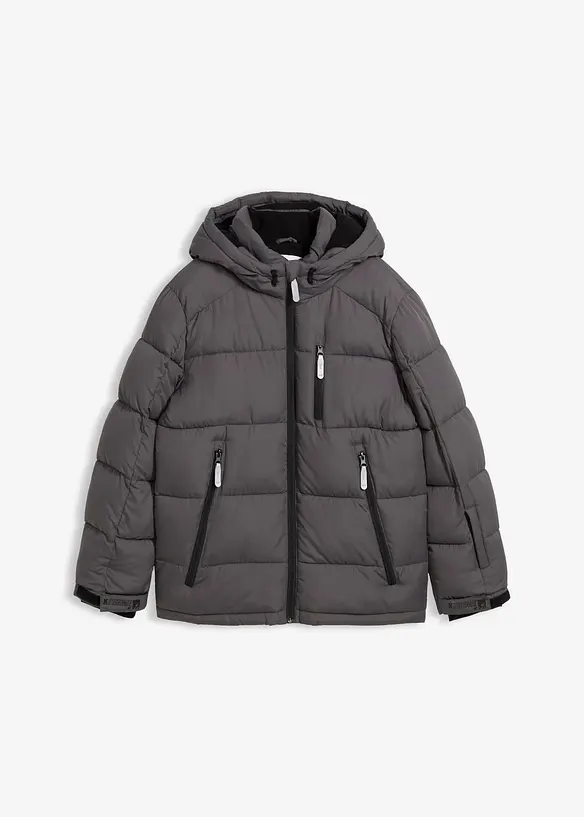 warm gefütterte Winter-Steppjacke mit Kapuze in grau von vorne - bonprix