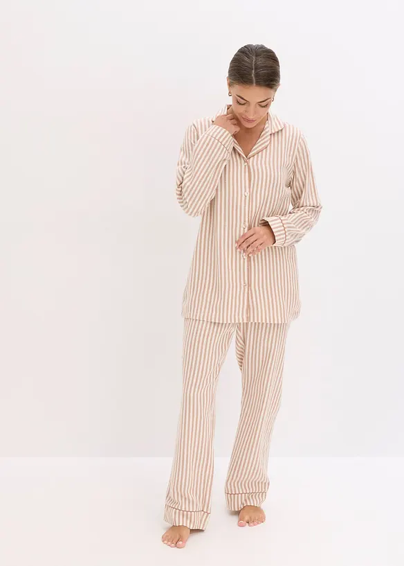 Gewebter Flanell Pyjama mit Geschenktasche in braun von vorne (Totalaufnahme) - bonprix