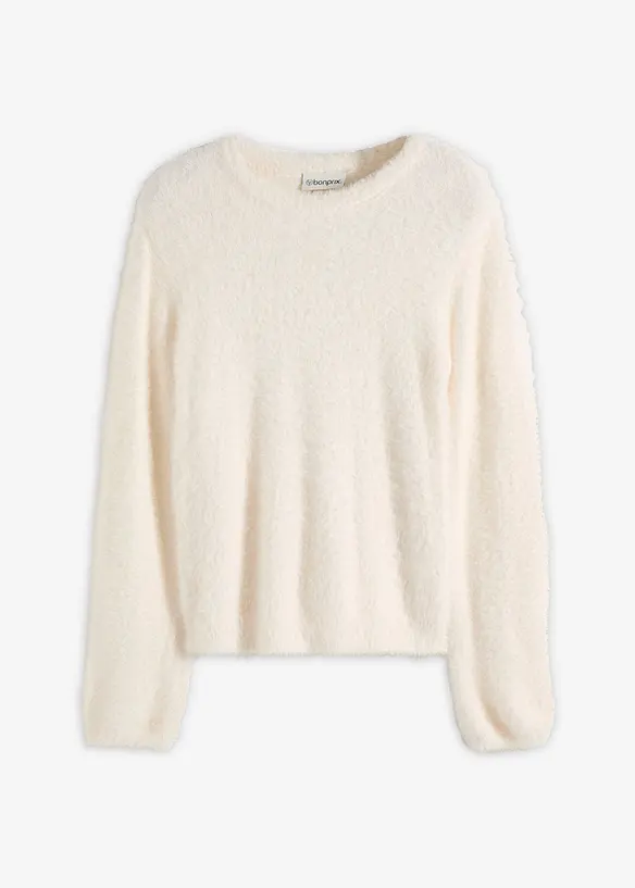 Pullover in Plüsch-Optik mit softer Viskose in weiß von vorne - bonprix Pullover in Plüsch-Optik mit softer Viskose in weiß von vorne - bonprix