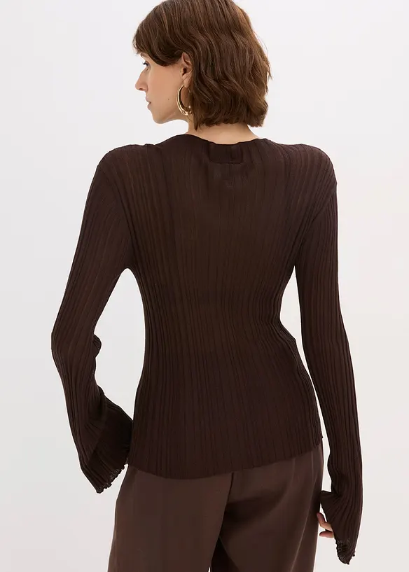 Halbtransparentes Strickshirt in braun von hinten (im Anschnitt) - bonprix Halbtransparentes Strickshirt in braun von hinten (im Anschnitt) - bonprix