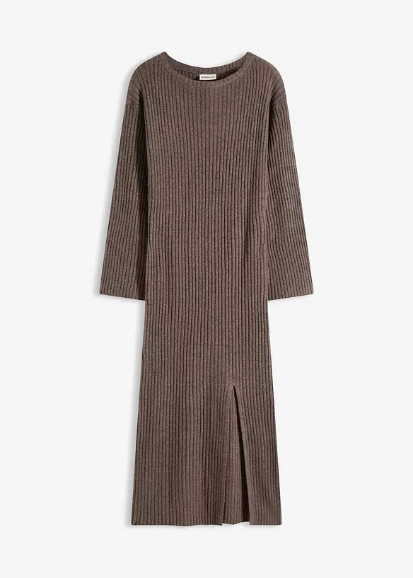 Strickkleid mit Schlitz in braun von vorne - bonprix