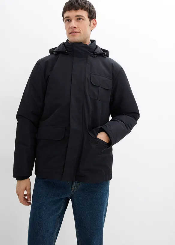 3 in 1 Winterjacke mit heraustrennbarer Innenfleecejacke in schwarz von vorne (im Anschnitt) - bonprix