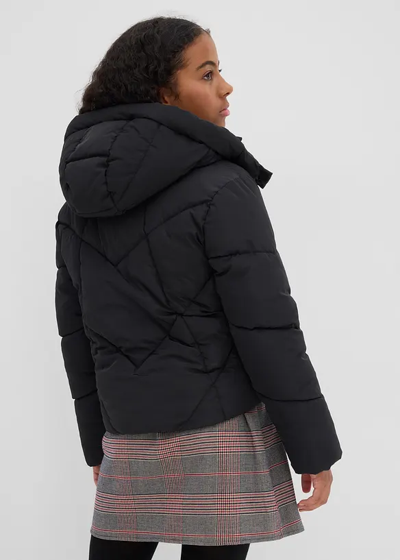 warm gefütterte Puffer-Jacke mit Kapuze in schwarz von hinten (im Anschnitt) - bonprix
