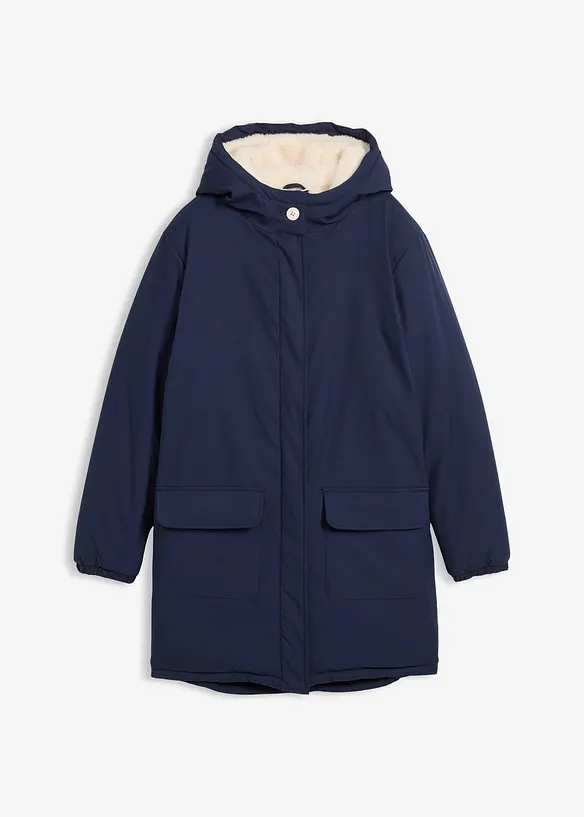 Winterparka mit Teddyfutter, wasserabweisend in blau von vorne - bonprix
