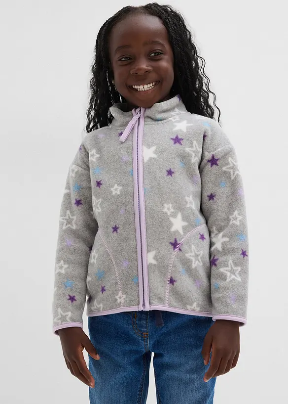 kuschelige Fleecejacke mit Kontrastdetails in grau von vorne (im Anschnitt) - bonprix
