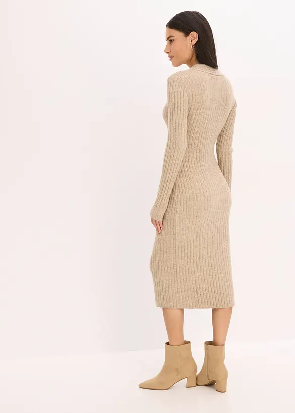 Strickkleid mit Wollanteil in beige von hinten (Totalaufnahme) - bonprix Strickkleid mit Wollanteil in beige von hinten (Totalaufnahme) - bonprix
