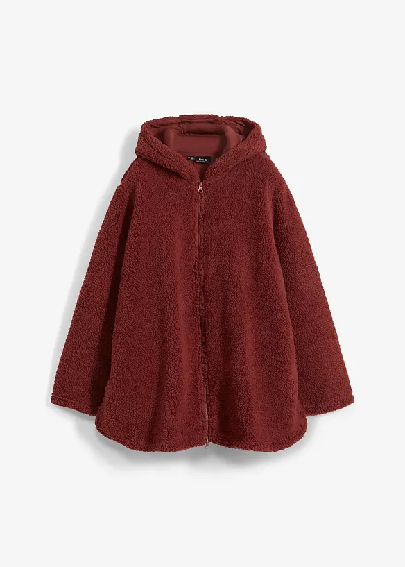 Teddy-Fleece Jacke in A-Linie mit Seitenschlitzen in braun von vorne - bonprix