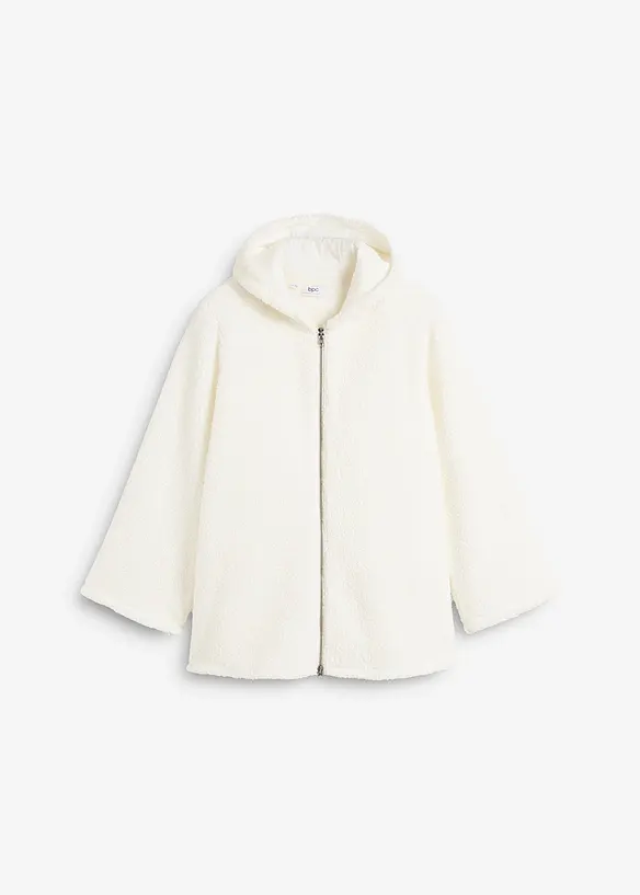 Teddy-Fleece Jacke in A-Linie mit Seitenschlitzen in weiß von vorne - bonprix