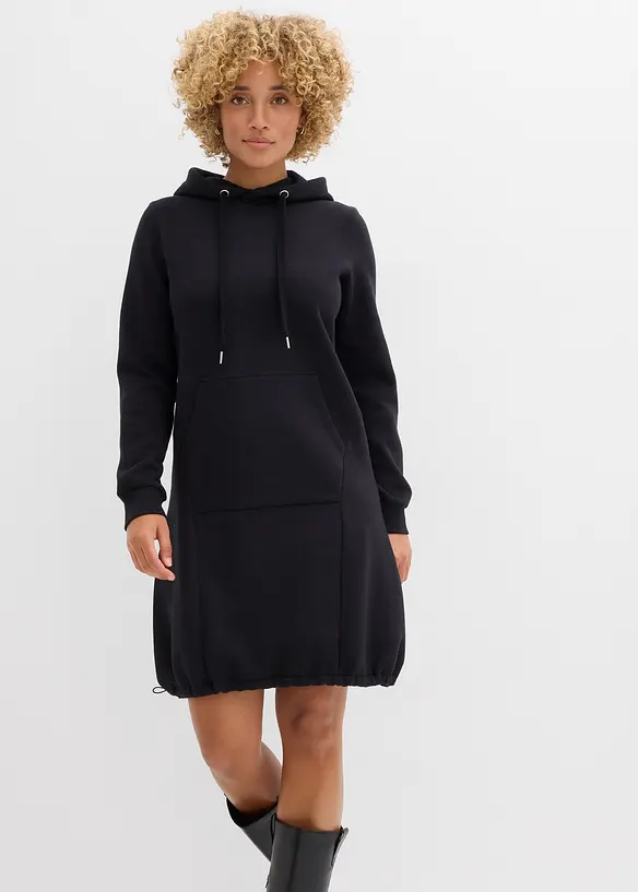 Sweatkleid aus Baumwoll-Mix in schwarz von vorne (Totalaufnahme) - bonprix