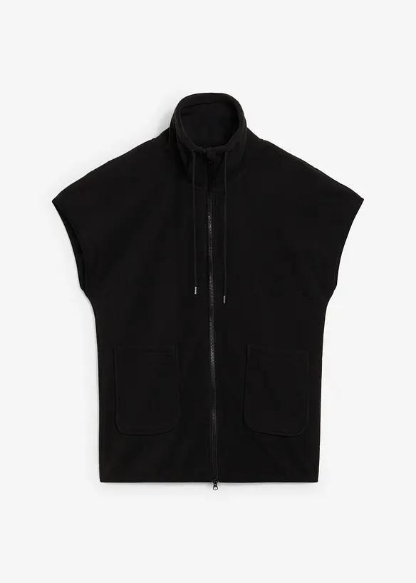 Fleece-Weste aus recyceltem Polyester in schwarz von vorne - bonprix