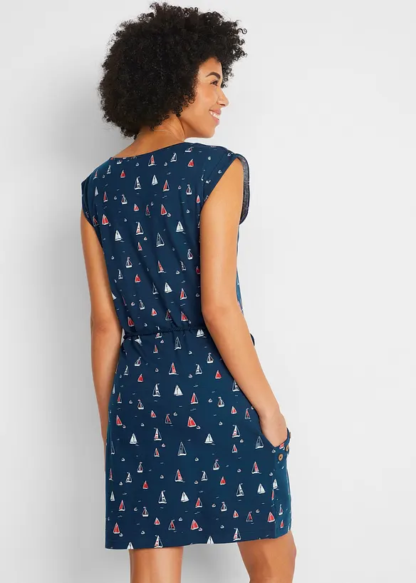 Shirtkleid mit Flügelärmeln und Druck in blau von hinten (Totalaufnahme) - bonprix