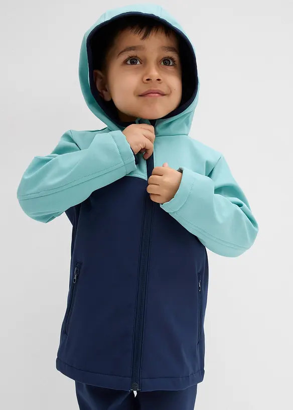 Thermo-Softshelljacke, wasserabweisend in blau von vorne (im Anschnitt) - bonprix