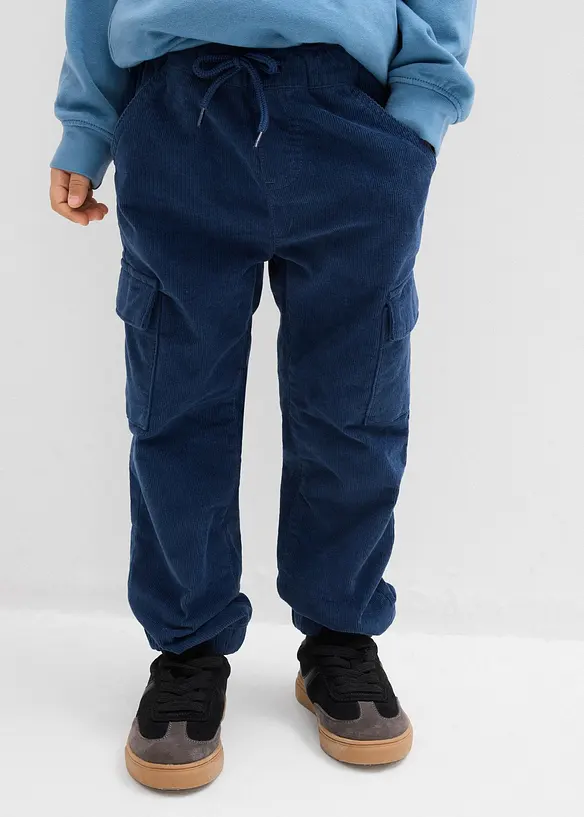 Thermo Regular Fit Cargo-Schlupfhose aus Cord mit Jerseyfutter in blau von vorne - bonprix