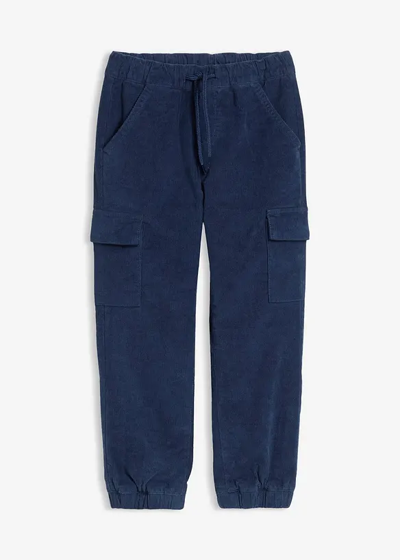 Thermo Regular Fit Cargo-Schlupfhose aus Cord mit Jerseyfutter in blau von vorne - bonprix
