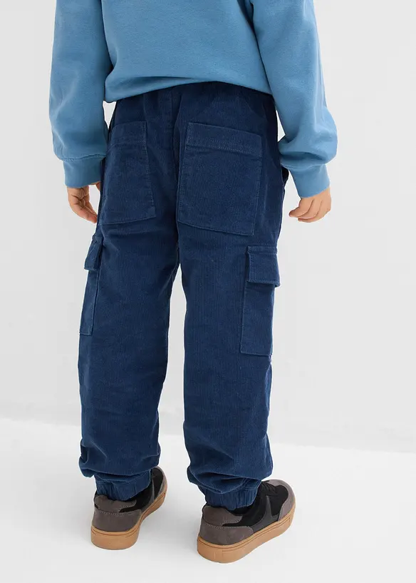 Thermo Regular Fit Cargo-Schlupfhose aus Cord mit Jerseyfutter in blau von hinten - bonprix