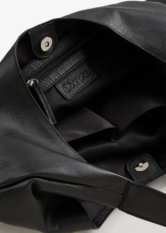 Premium Ledershopper in schwarz geöffnet - bonprix