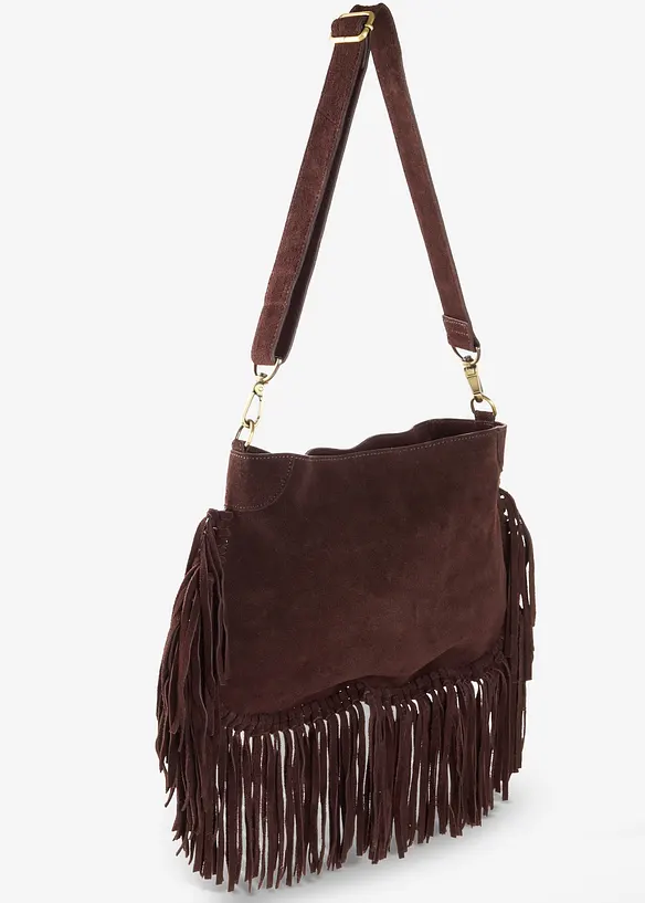 Lederhandtasche mit Fransen in braun von hinten - bonprix