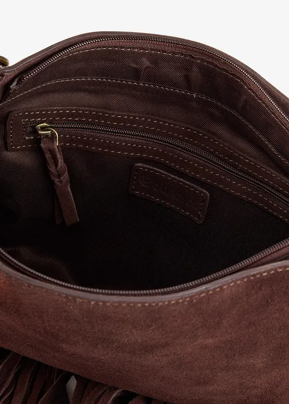 Lederhandtasche mit Fransen in braun geöffnet - bonprix