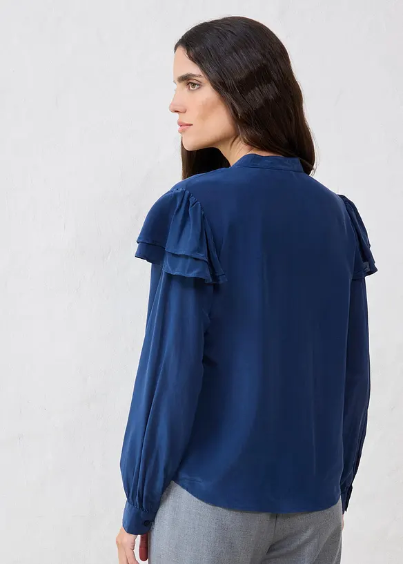 Bluse mit Seidenanteil in blau von hinten (im Anschnitt) - bonprix