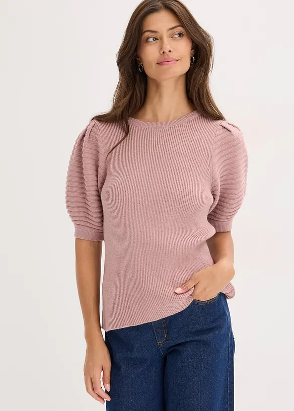 Pullover mit Ballonärmeln in rosa von vorne (im Anschnitt) - bonprix