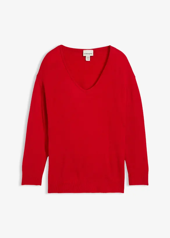 Oversize Longpullover mit Seitenschlitzen in rot von vorne - bonprix