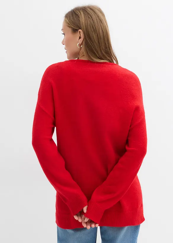Oversize Longpullover mit Seitenschlitzen in rot von hinten (im Anschnitt) - bonprix