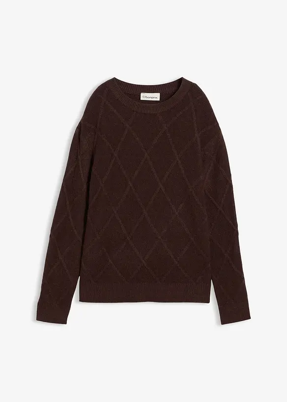 Oversize-Pullover aus Zopfstrick in braun von vorne - bonprix