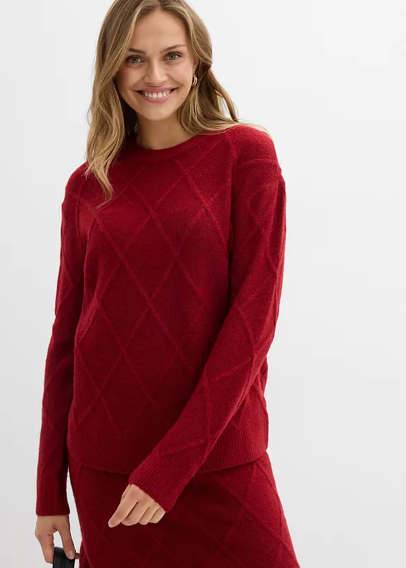 Oversize-Pullover aus Zopfstrick in rot von vorne (im Anschnitt) - bonprix