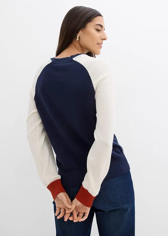 Feinstrickpullover aus Baumwoll-Mix mit Raglanärmeln in beige von hinten (im Anschnitt) - bonprix Feinstrickpullover aus Baumwoll-Mix mit Raglanärmeln in beige von hinten (im Anschnitt) - bonprix