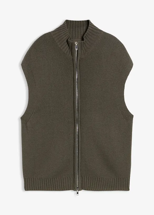 Strick-Weste aus Baumwoll-Mix in grau von vorne - bonprix