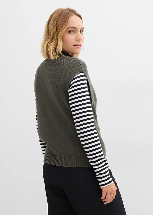 Strick-Weste aus Baumwoll-Mix in grau von hinten (im Anschnitt) - bonprix