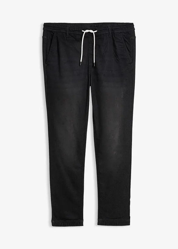 Regular-Fit Jeans-Jogger mit Dehnbund, Straight in schwarz von vorne - bonprix